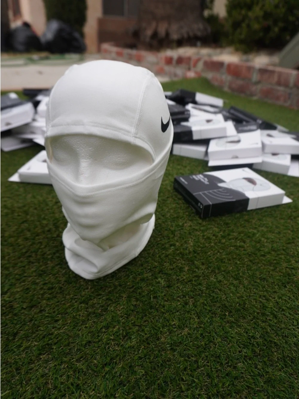 Nike White Performance Balaclava with Black Swoosh